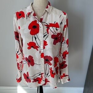 J crew Floral Red and White Women's Top silk